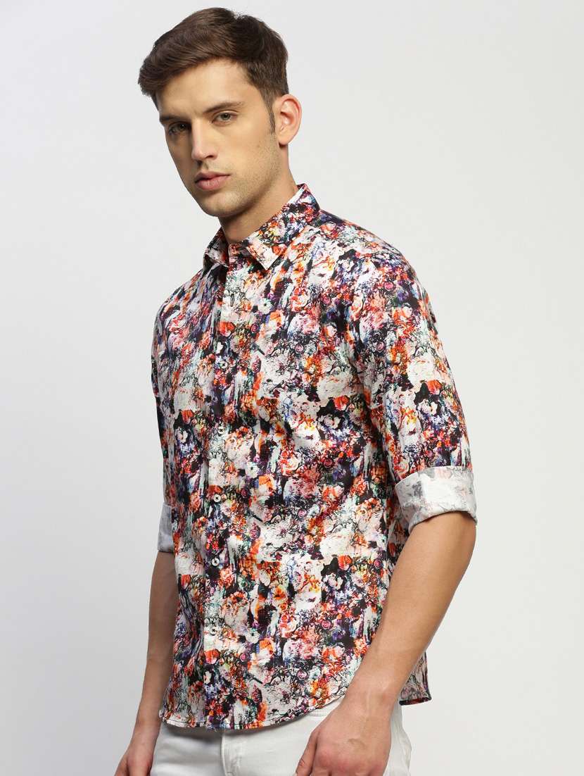 men multi colored abstract print cotton blend casual shirt - 20383966 -  Standard Image - 1