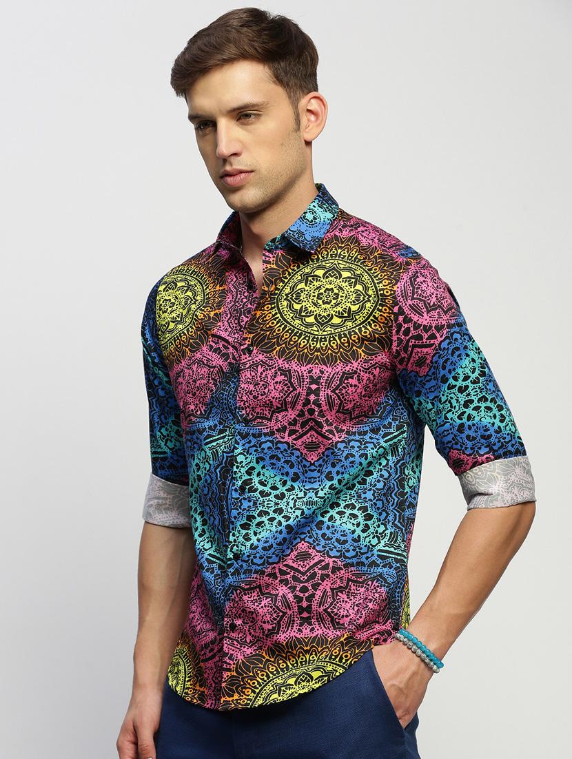 men multi colored printed slim fit cotton blend casual shirt - 20383967 -  Standard Image - 1
