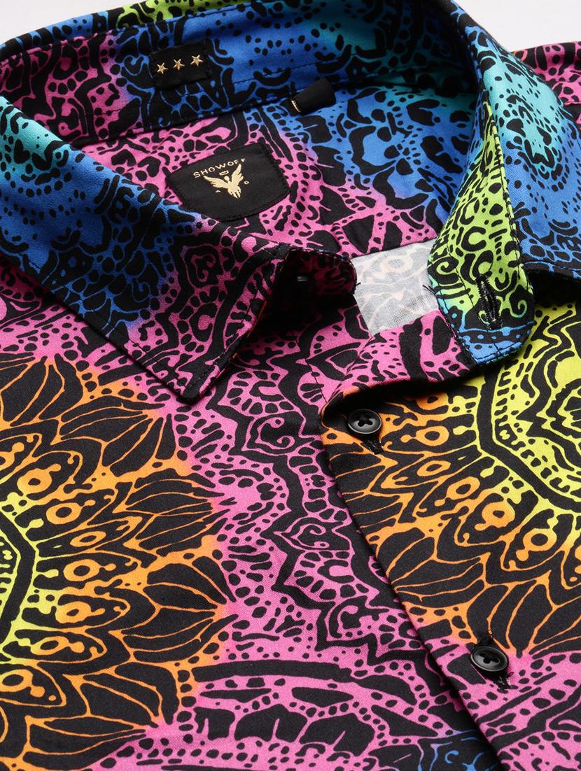 men multi colored printed slim fit cotton blend casual shirt - 20383967 - Standard Image - 6