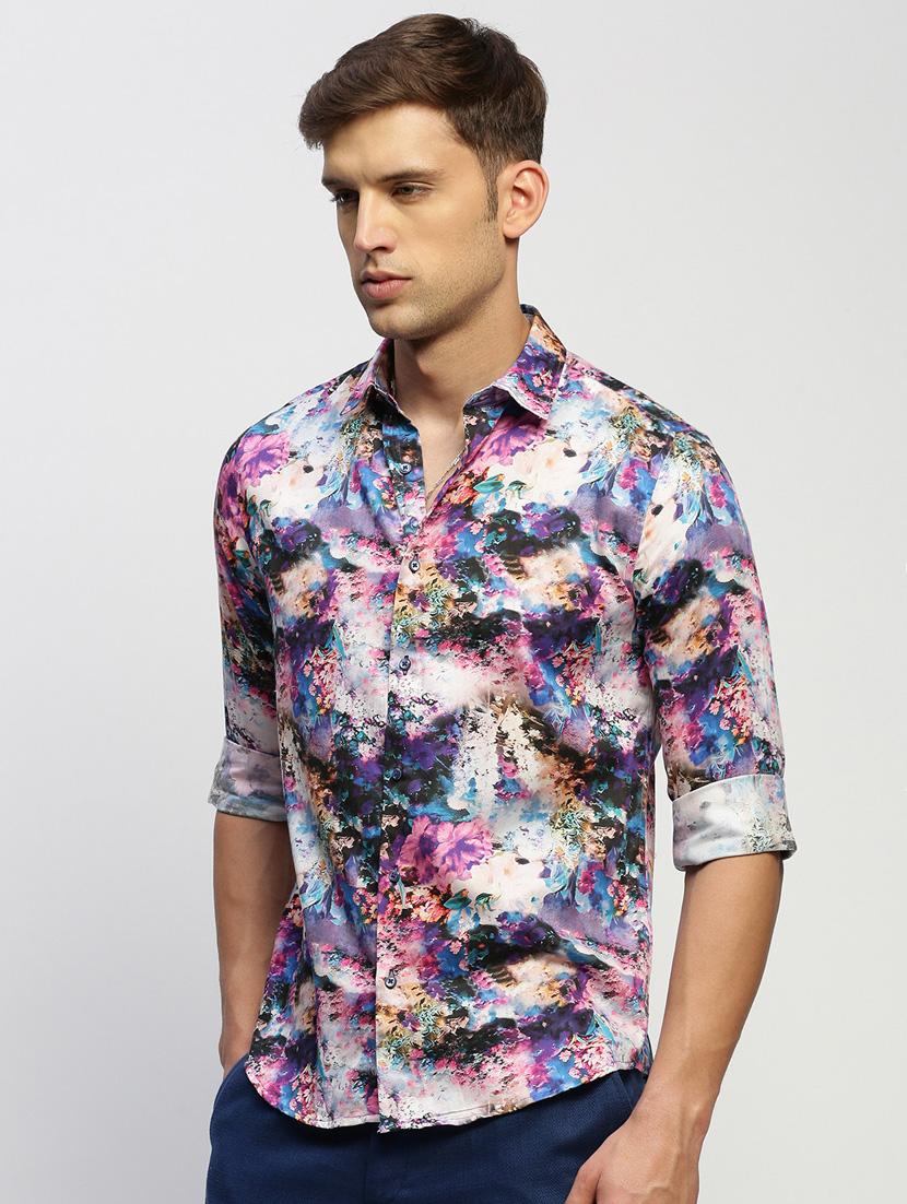 men multi colored abstract print cotton blend casual shirt - 20383968 - Standard Image - 1