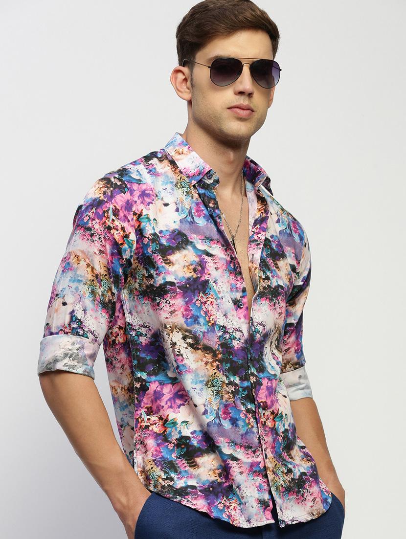 men multi colored abstract print cotton blend casual shirt - 20383968 - Standard Image - 4