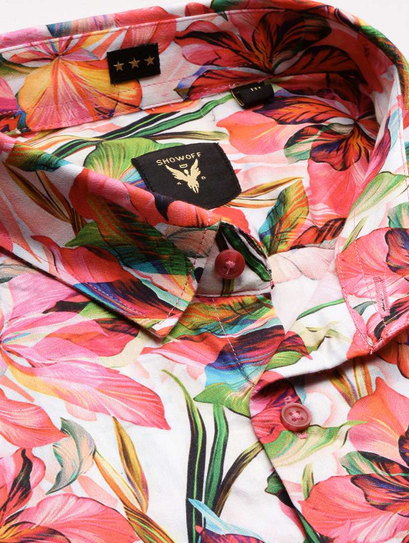 men pink floral print cotton blend casual shirt - 20383969 -  Standard Image - 6