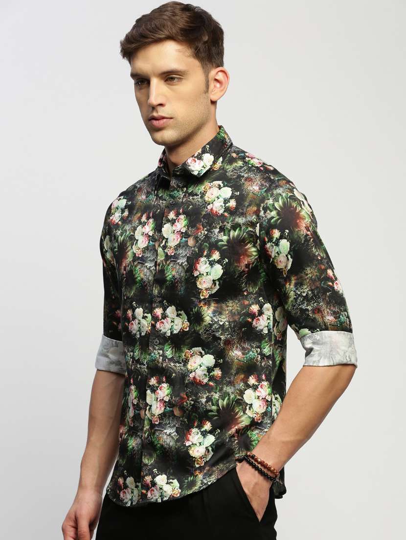 men multi colored floral print cotton blend casual shirt - 20383971 -  Standard Image - 1
