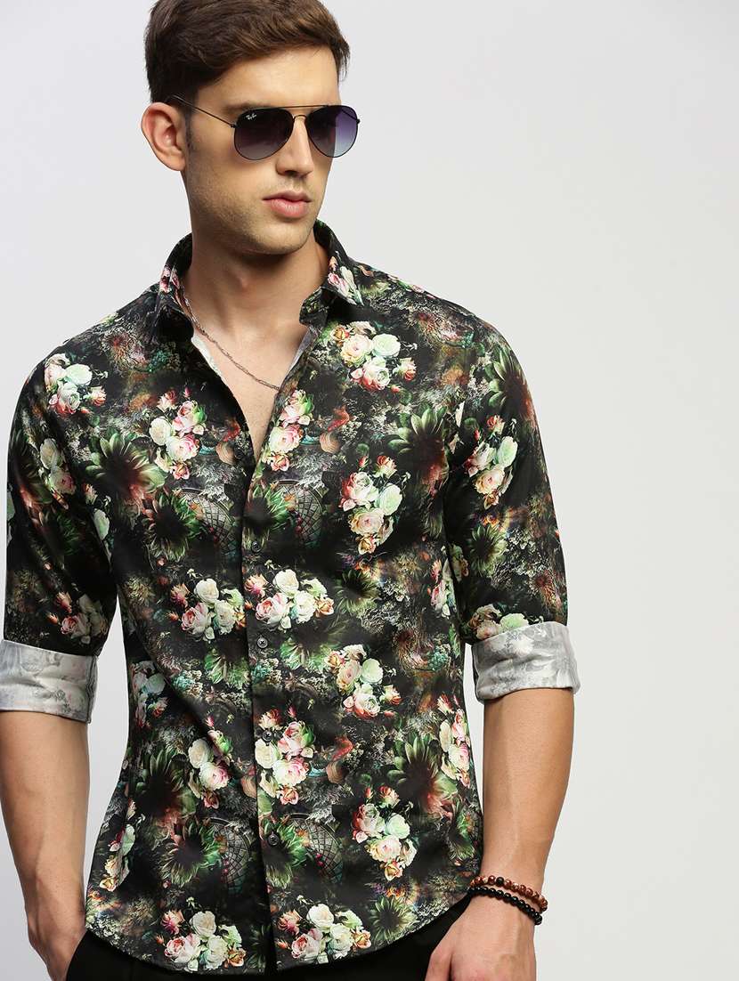 men multi colored floral print cotton blend casual shirt - 20383971 -  Standard Image - 4