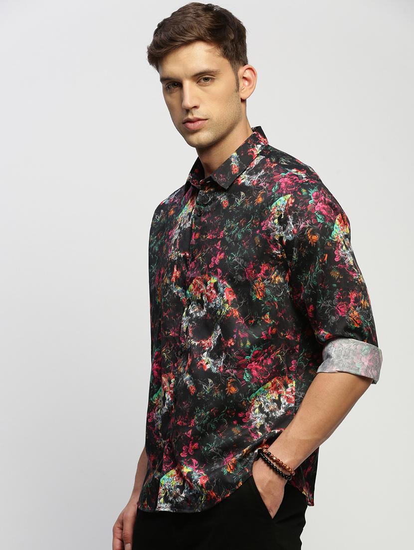 men black abstract print cotton blend casual shirt - 20383972 - Standard Image - 1