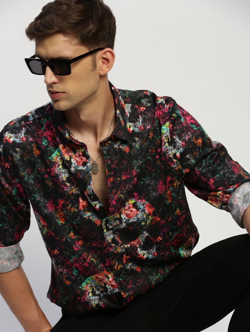 men black abstract print cotton blend casual shirt - 20383972 - Standard Image - 4
