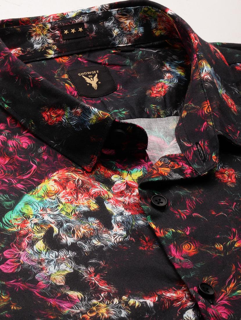 men black abstract print cotton blend casual shirt - 20383972 - Standard Image - 6