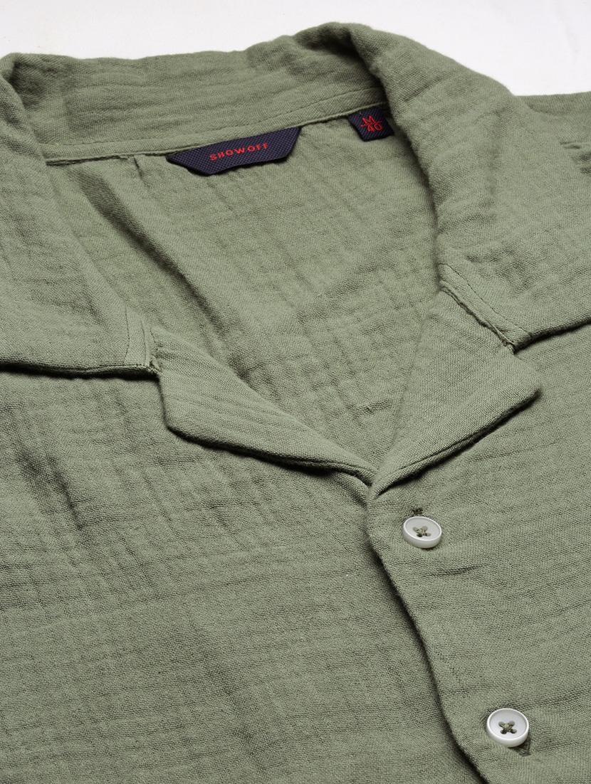 men olive cotton blend casual shirt - 20383975 - Standard Image - 6