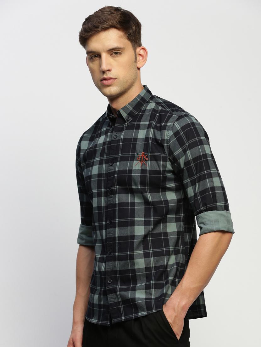 men multi colored checkered cotton blend casual shirt - 20383987 - Standard Image - 1