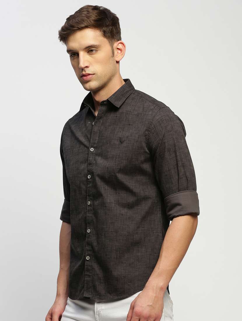 men charcoal self designed cotton blend casual shirt - 20383989 -  Standard Image - 1