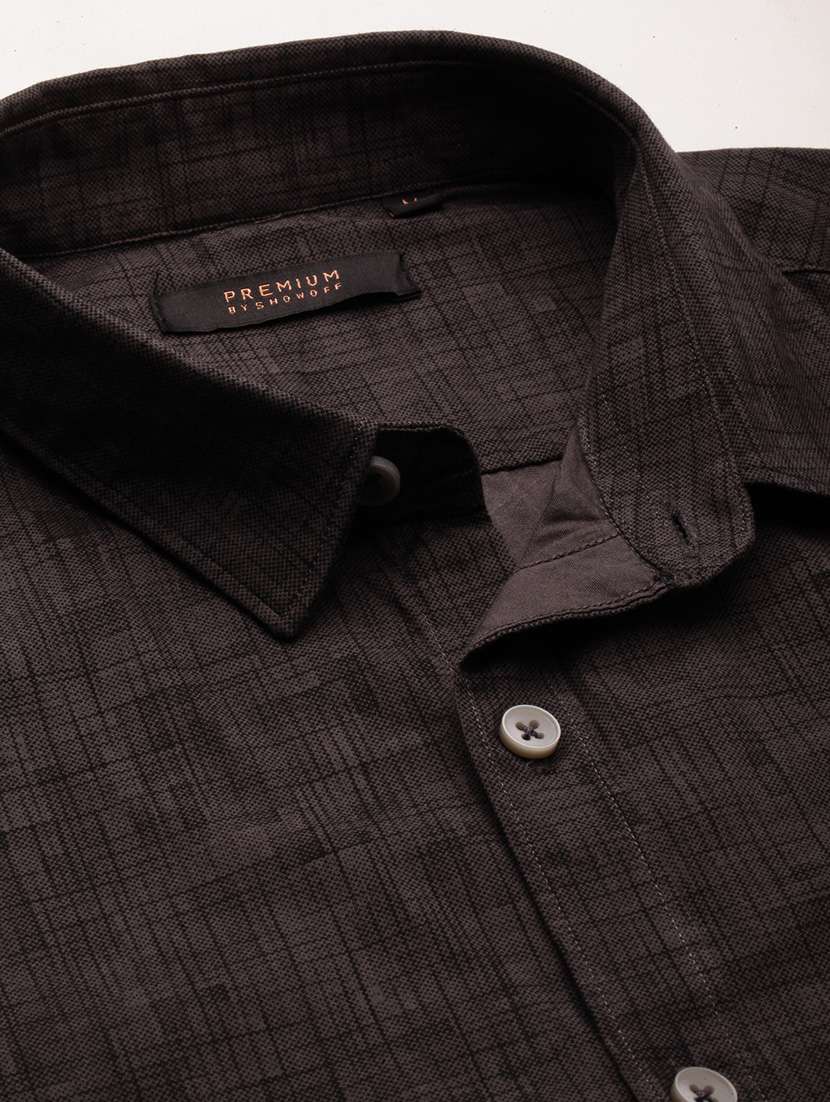 men charcoal self designed cotton blend casual shirt - 20383989 -  Standard Image - 6