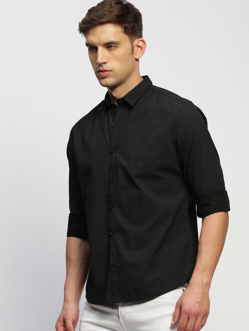 men black checkered cotton blend casual shirt - 20383991 -  Standard Image - 1