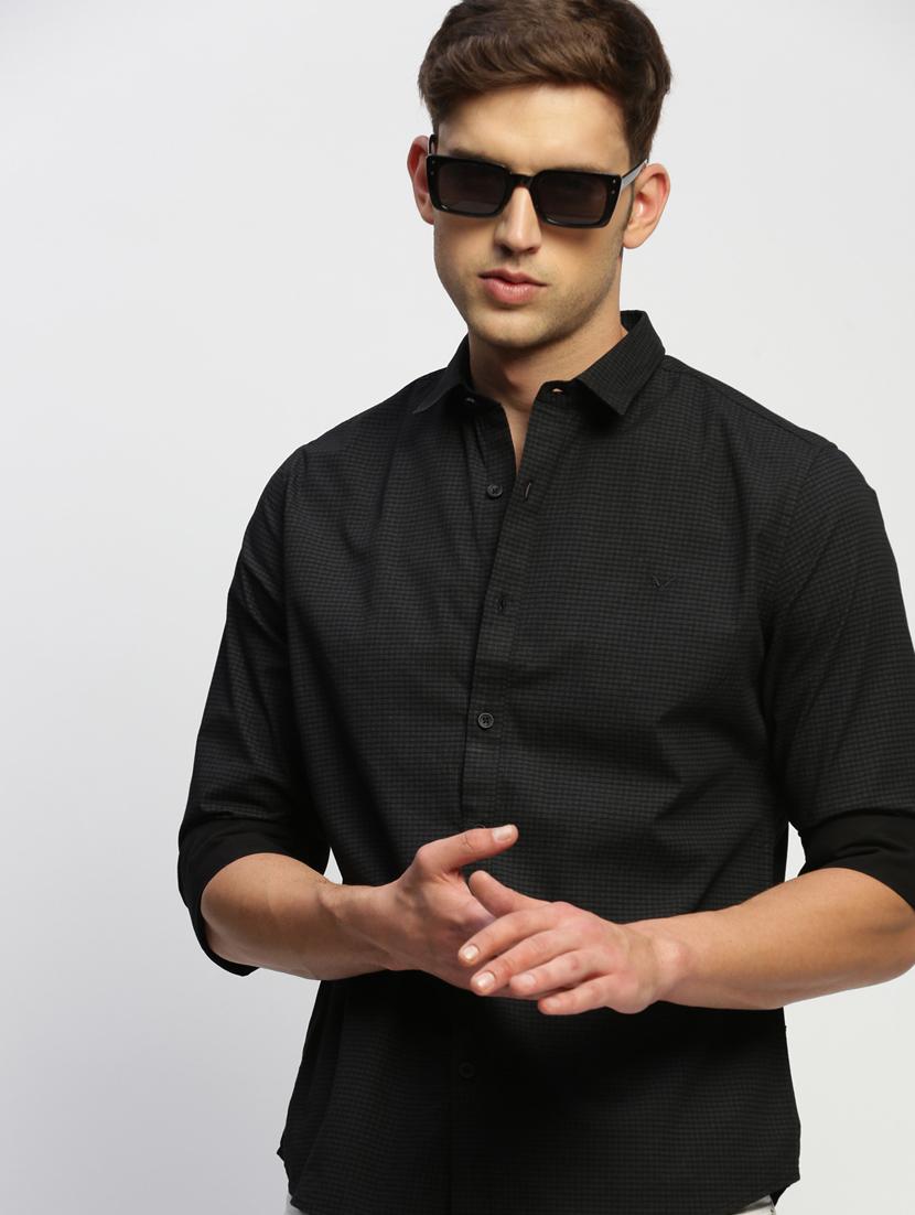 men black checkered cotton blend casual shirt - 20383991 - Standard Image - 4