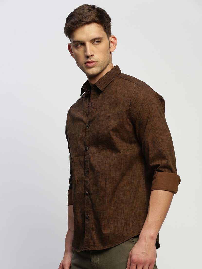 men brown cotton blend casual shirt - 20383993 -  Standard Image - 1
