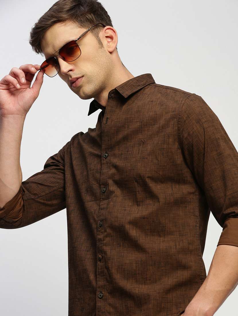 men brown cotton blend casual shirt - 20383993 -  Standard Image - 4