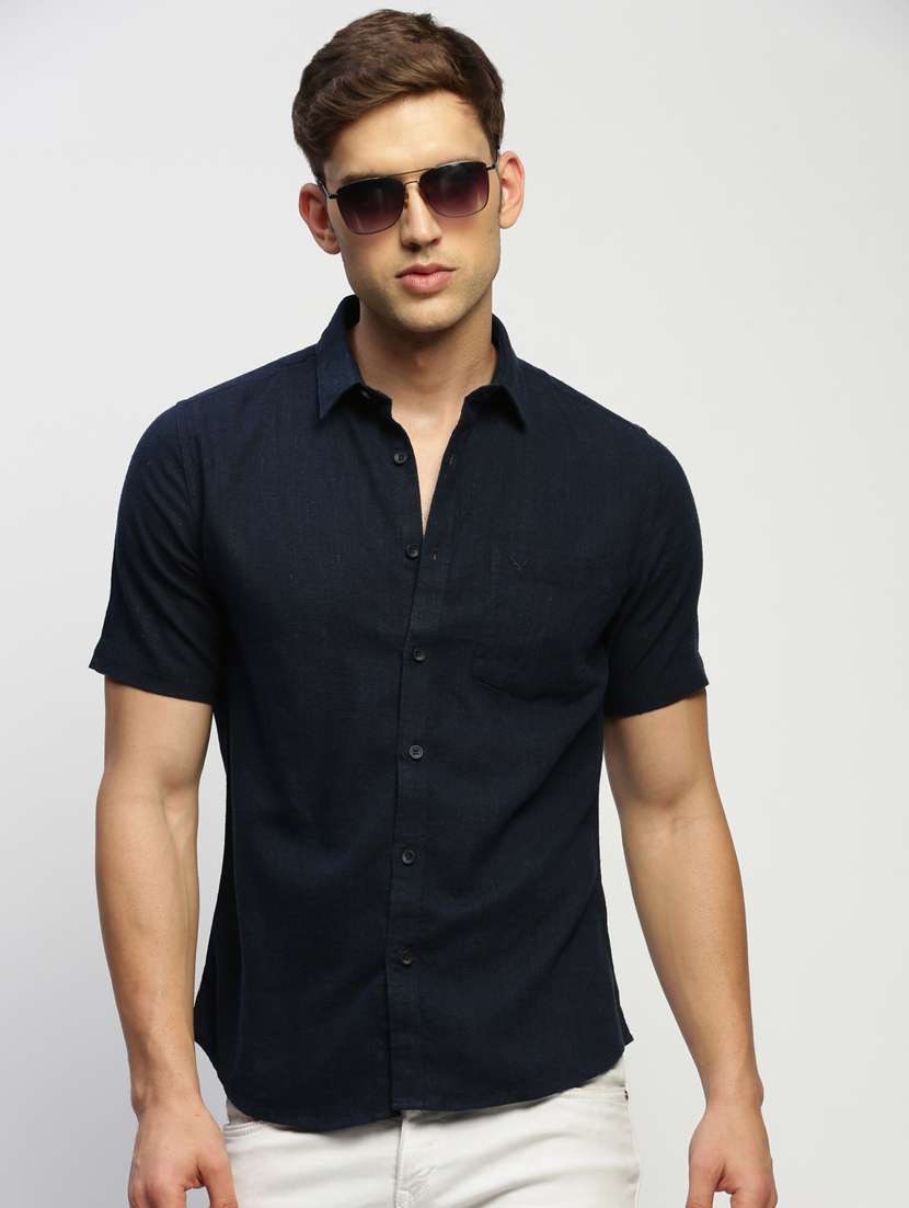 men navy blue cotton blend casual shirt - 20383994 - Standard Image - 4