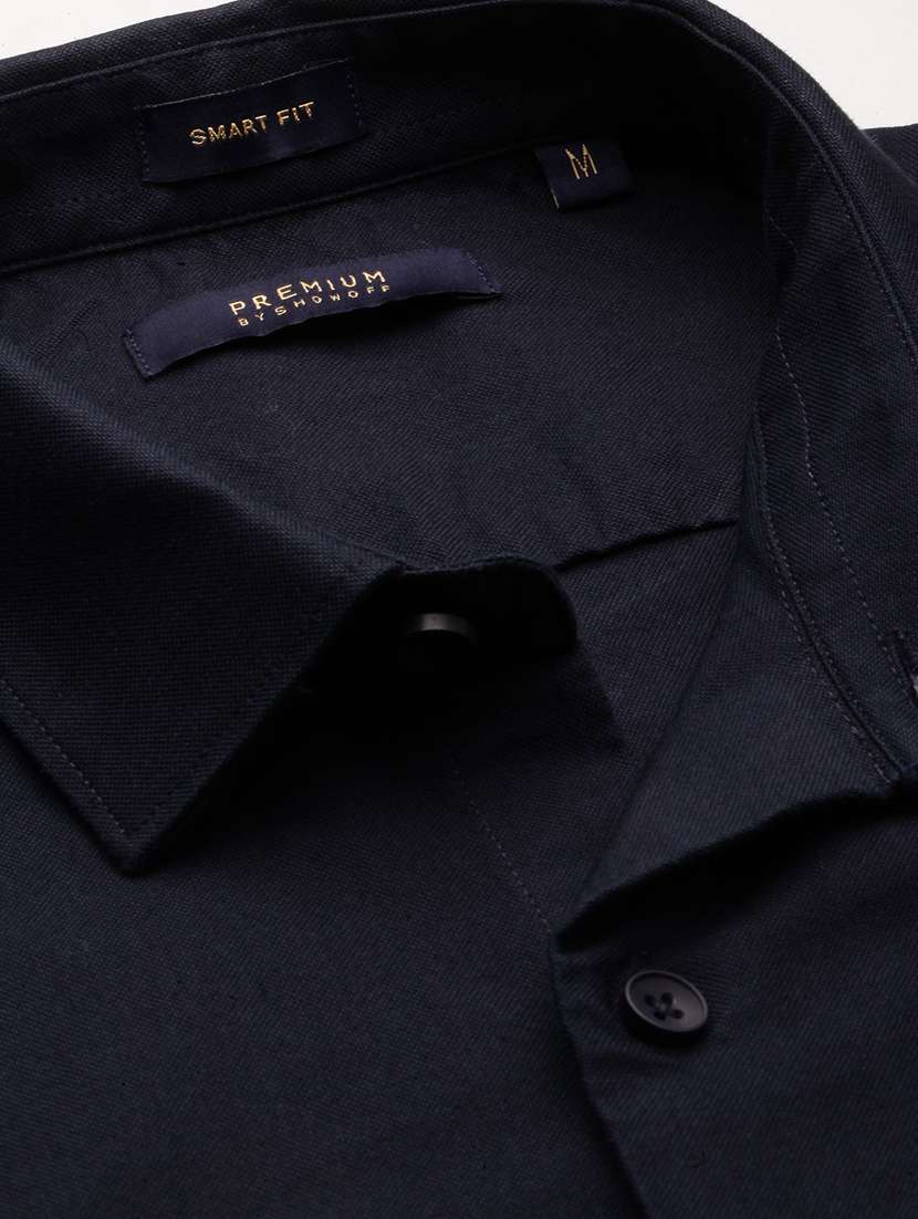 men navy blue cotton blend casual shirt - 20383994 - Standard Image - 6