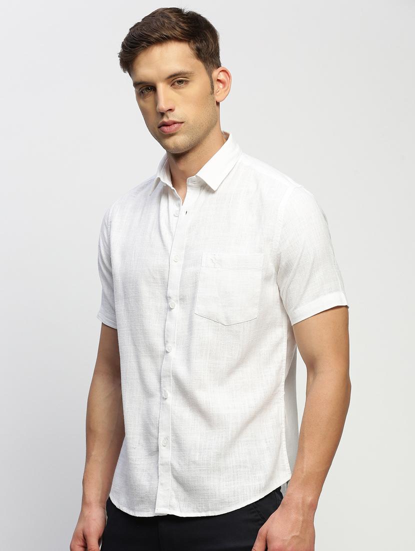 men solid white slim fit cotton blend casual shirt - 20383996 -  Standard Image - 1