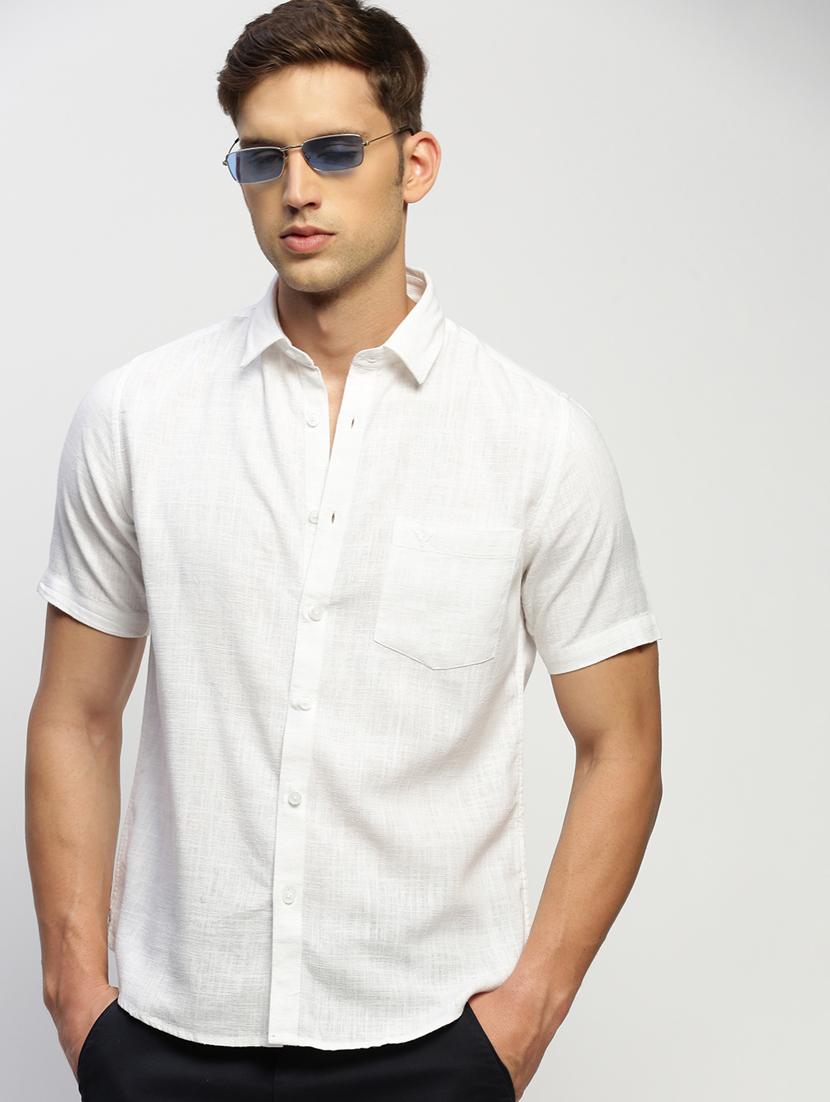 men solid white slim fit cotton blend casual shirt - 20383996 - Standard Image - 4
