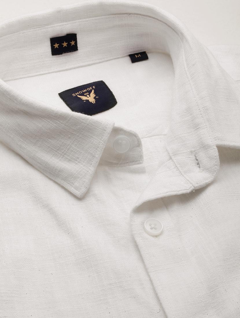 men solid white slim fit cotton blend casual shirt - 20383996 - Standard Image - 6
