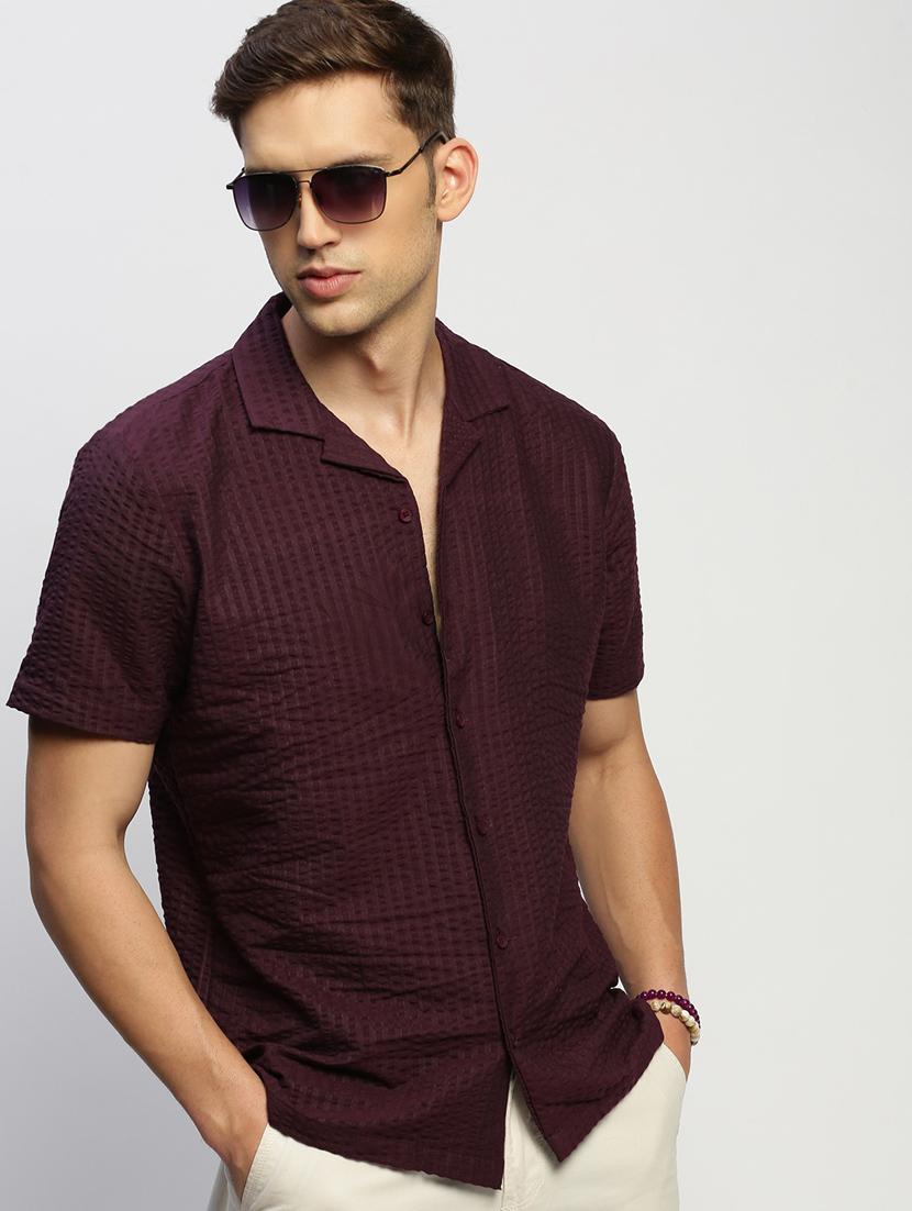 men purple self design cotton blend casual shirt - 20383998 - Standard Image - 4