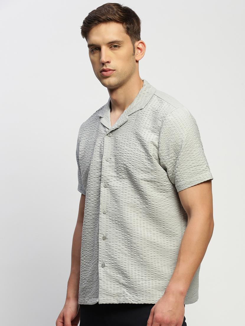 men self designed grey slim fit cotton blend casual shirt - 20384004 -  Standard Image - 1