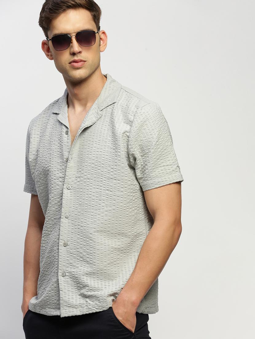 men self designed grey slim fit cotton blend casual shirt - 20384004 - Standard Image - 4