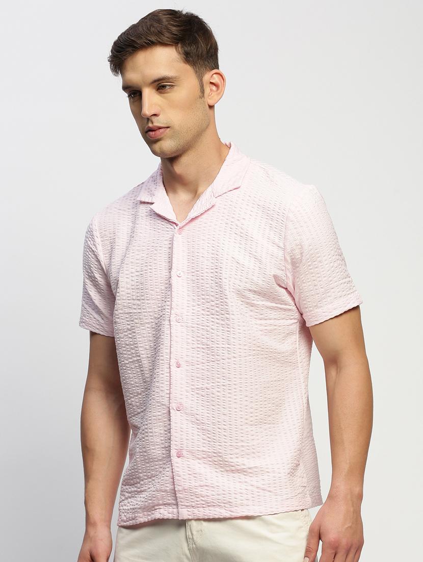 men pink self design cotton blend casual shirt - 20384007 - Standard Image - 1