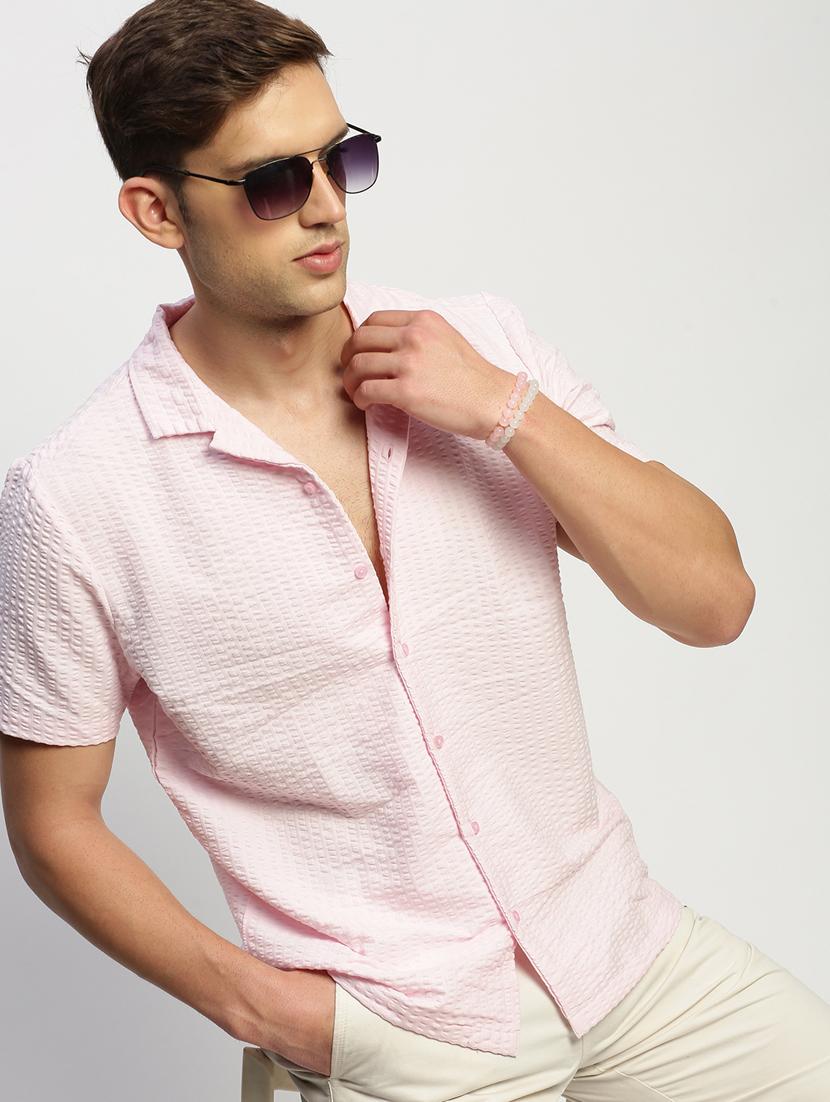 men pink self design cotton blend casual shirt - 20384007 - Standard Image - 4