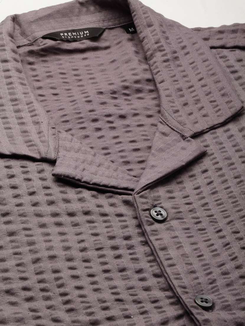 men charcoal self design cotton blend casual shirt - 20384008 - Standard Image - 6