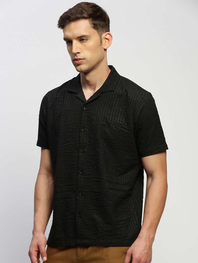 men black self design cotton blend casual shirt - 20384009 -  Standard Image - 1