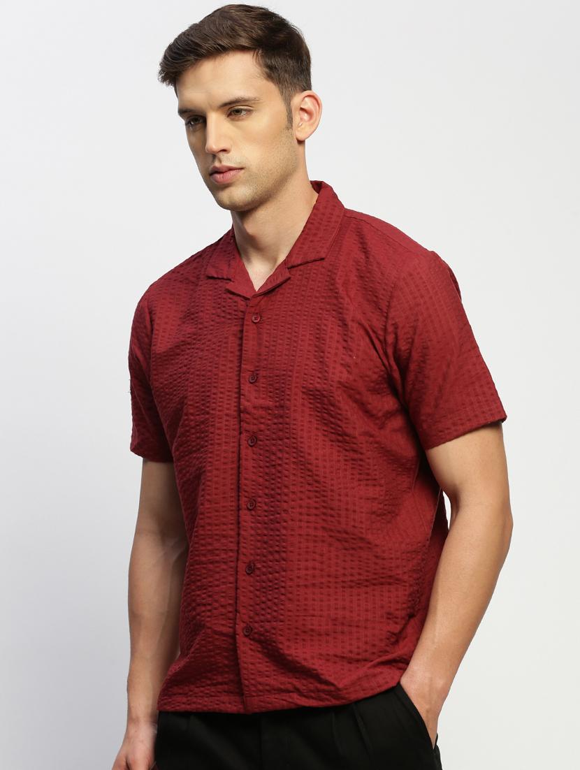men maroon self design cotton blend casual shirt - 20384010 - Standard Image - 1