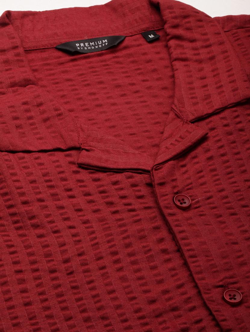 men maroon self design cotton blend casual shirt - 20384010 - Standard Image - 6