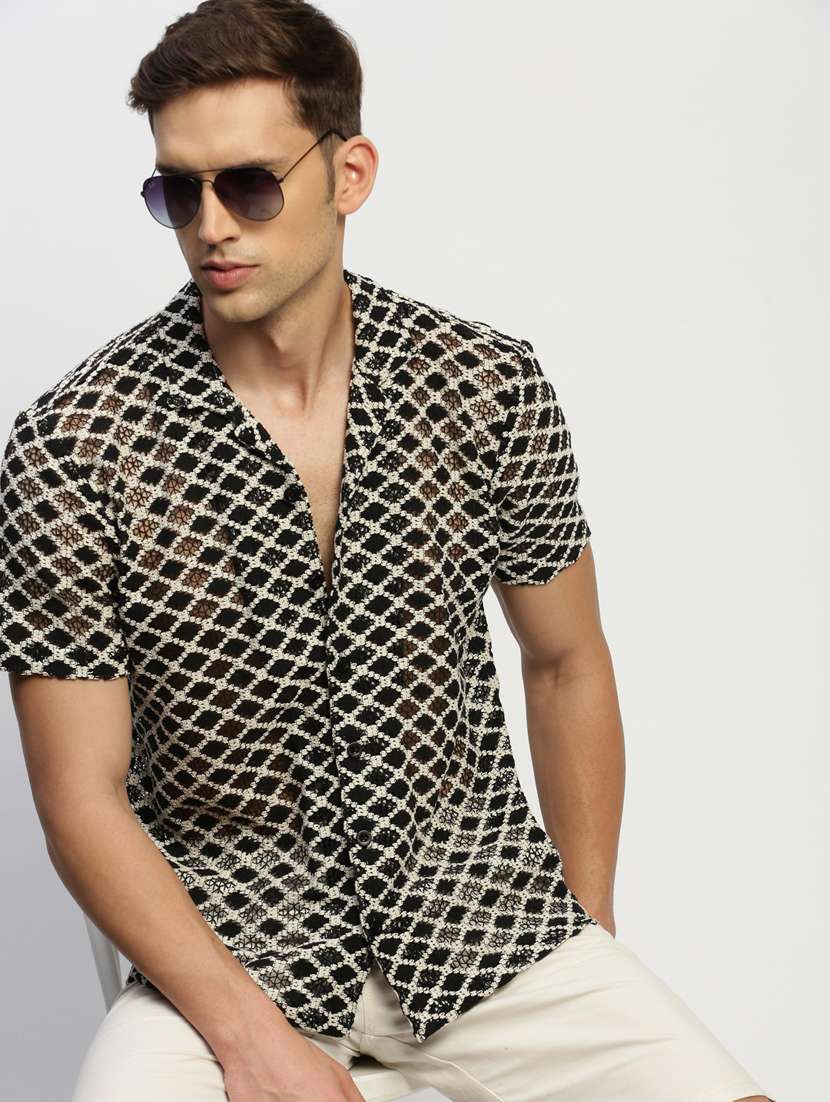 men black self design cotton blend casual shirt - 20384011 -  Standard Image - 4