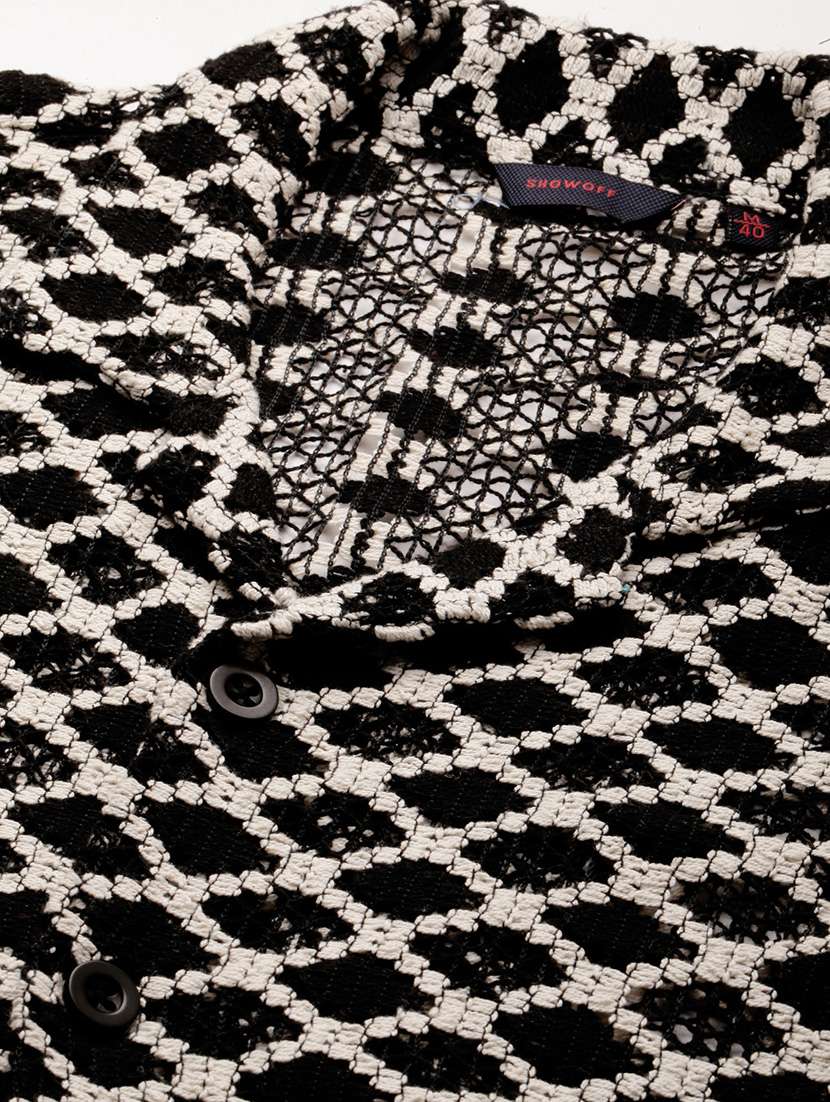 men black self design cotton blend casual shirt - 20384011 -  Standard Image - 6