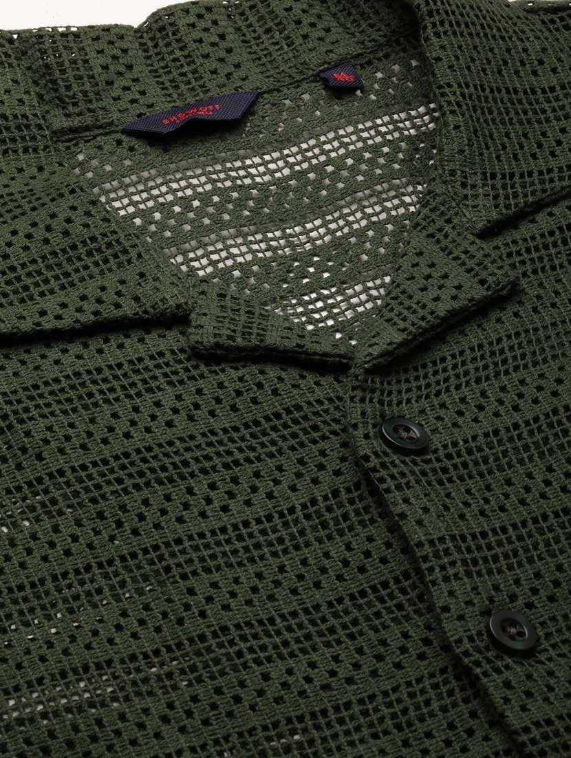 men olive self design cotton blend casual shirt - 20384016 -  Standard Image - 6