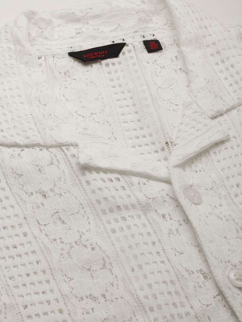 men self design white slim fit cotton blend casual shirt - 20384022 -  Standard Image - 6