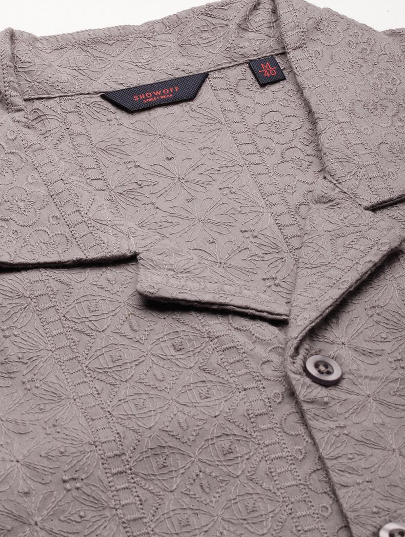 men self designed grey slim fit cotton blend casual shirt - 20384023 - Standard Image - 6