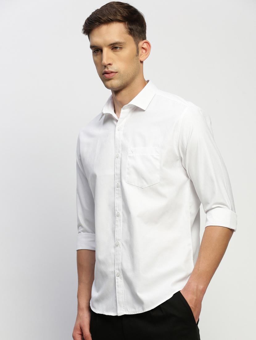 men solid white slim fit cotton blend casual shirt - 20384024 - Standard Image - 1