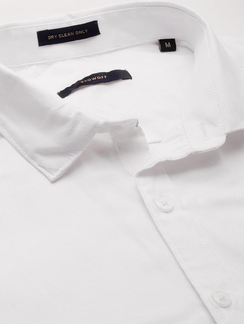 men solid white slim fit cotton blend casual shirt - 20384024 - Standard Image - 6