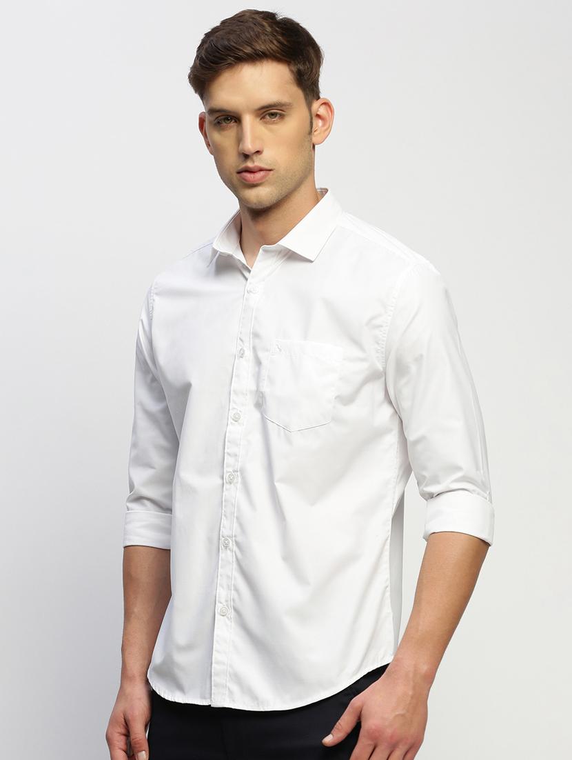 men white solid cotton blend casual shirt - 20384025 - Standard Image - 1