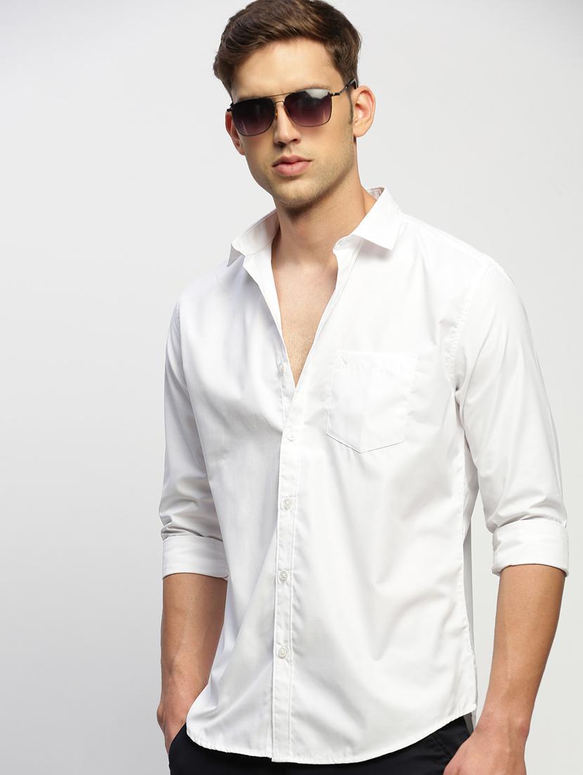 men white solid cotton blend casual shirt - 20384025 - Standard Image - 4