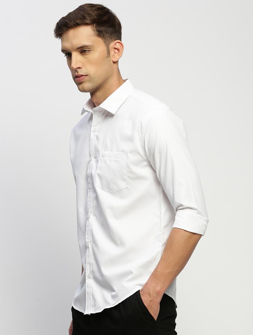 men white solid cotton blend casual shirt - 20384026 - Standard Image - 1