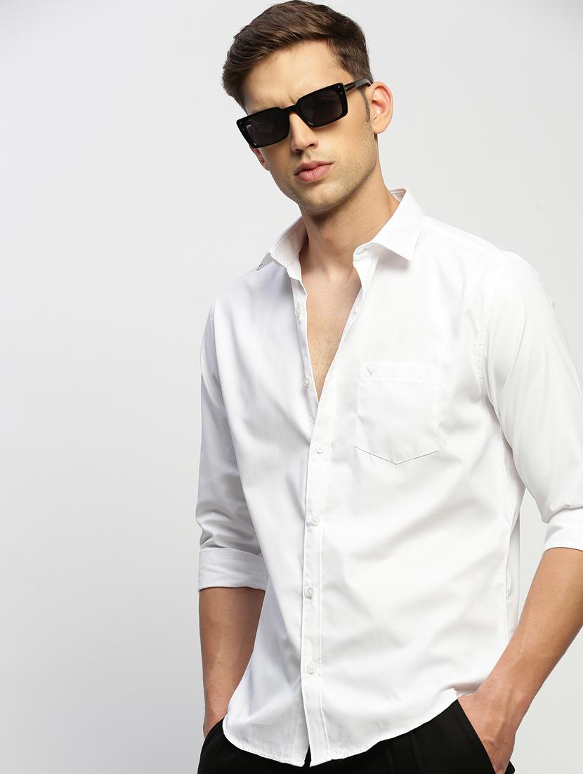 men white solid cotton blend casual shirt - 20384026 - Standard Image - 4