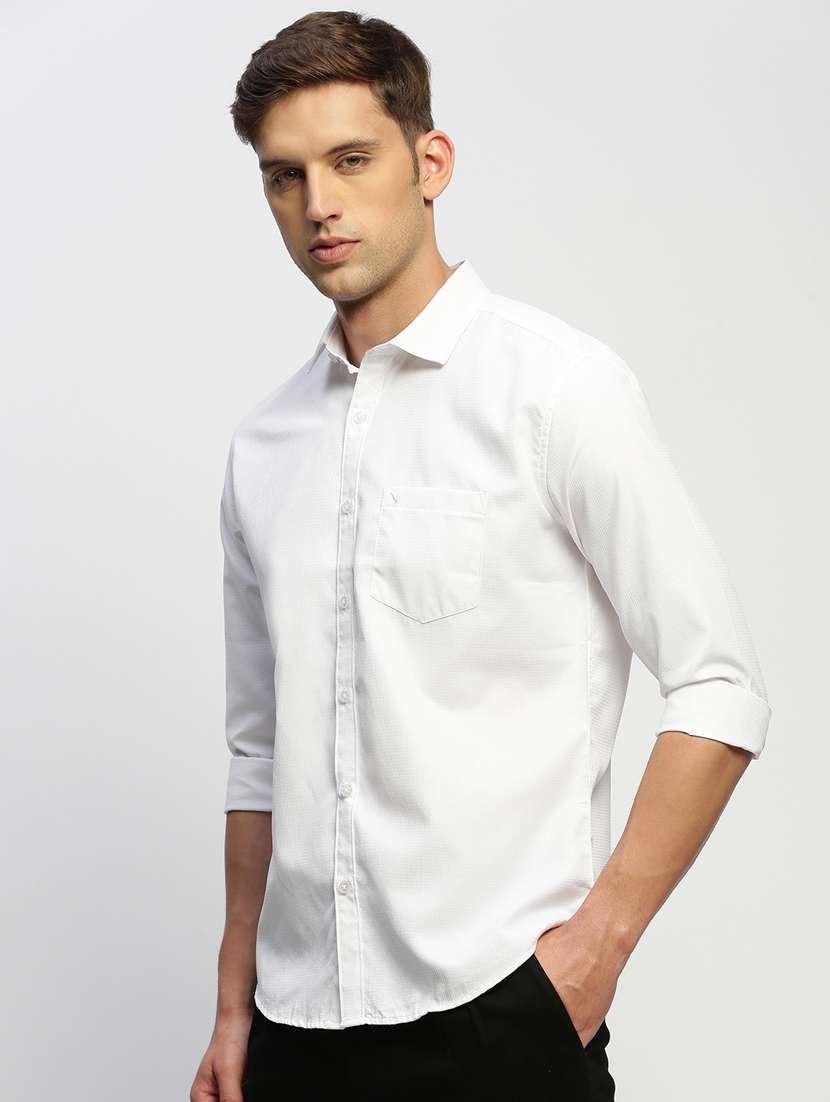 men solid white slim fit cotton blend casual shirt - 20384028 -  Standard Image - 1