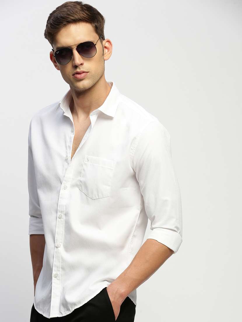 men solid white slim fit cotton blend casual shirt - 20384028 -  Standard Image - 4