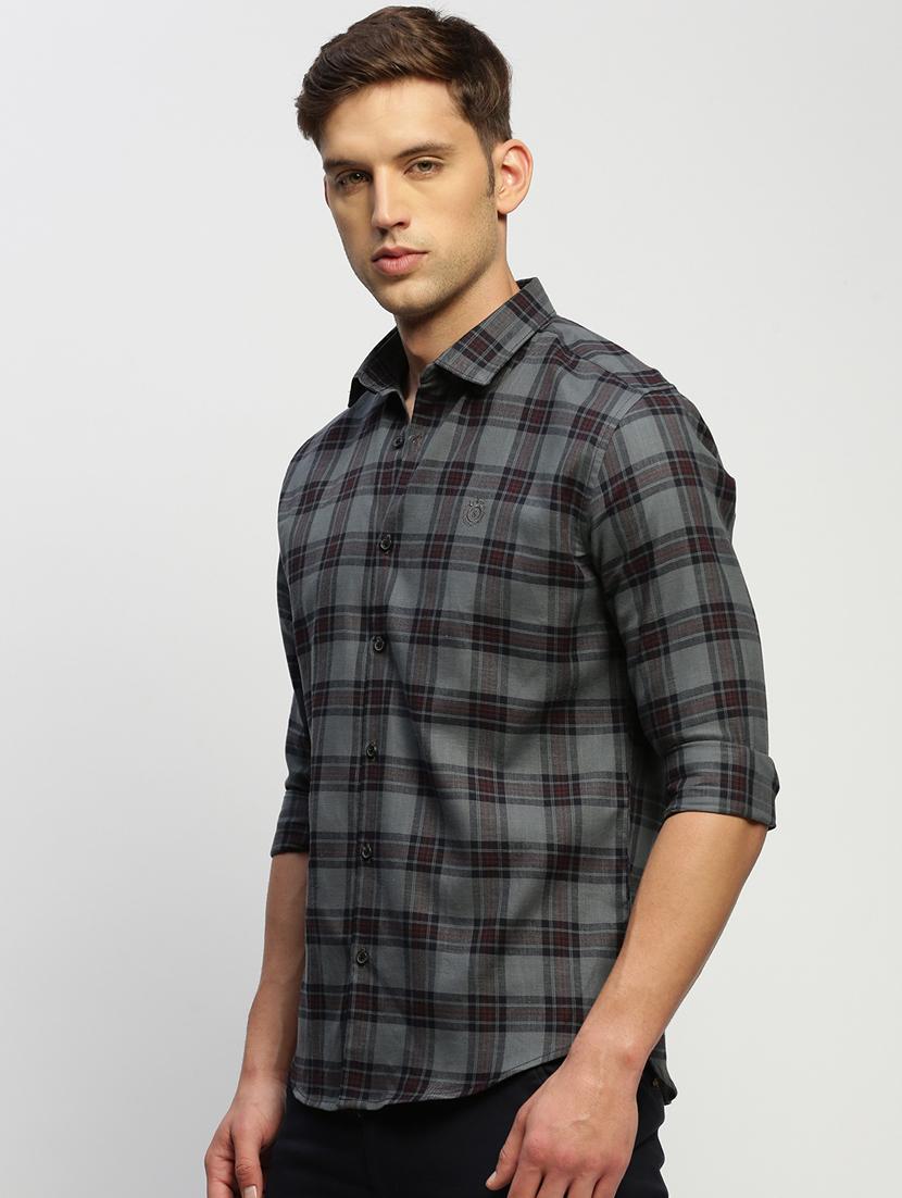 men grey checkered cotton blend casual shirt - 20384033 -  Standard Image - 1
