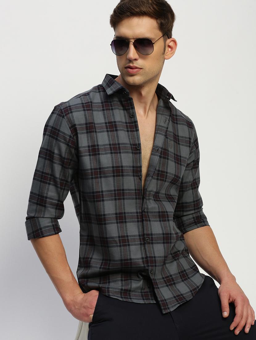 men grey checkered cotton blend casual shirt - 20384033 - Standard Image - 4