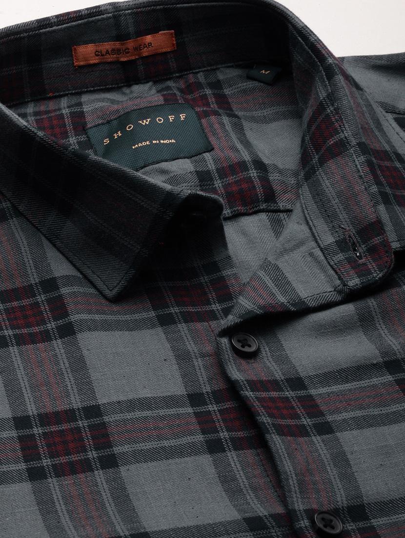 men grey checkered cotton blend casual shirt - 20384033 - Standard Image - 6