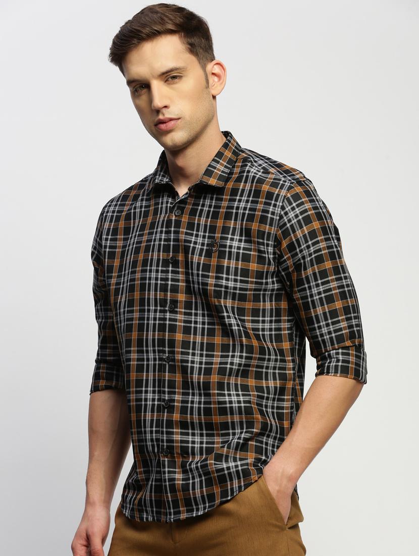 men tartan checkered black cotton blend casual shirt - 20384035 - Standard Image - 1